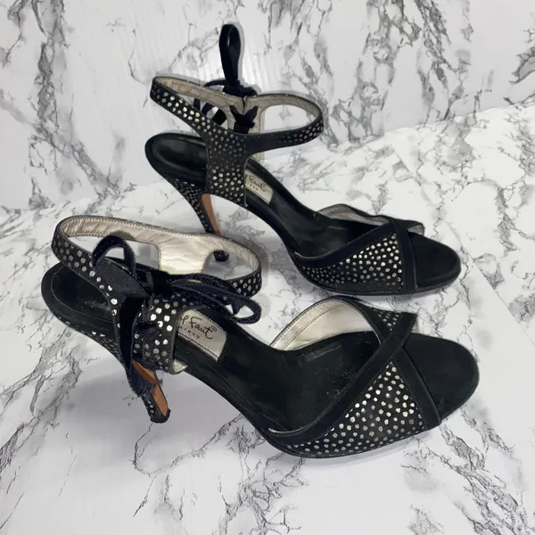 Comme Il Faut Vintage Argentine Tano Polka Dot Velvet Tie Ankle Heels Women's 7 - Image 5