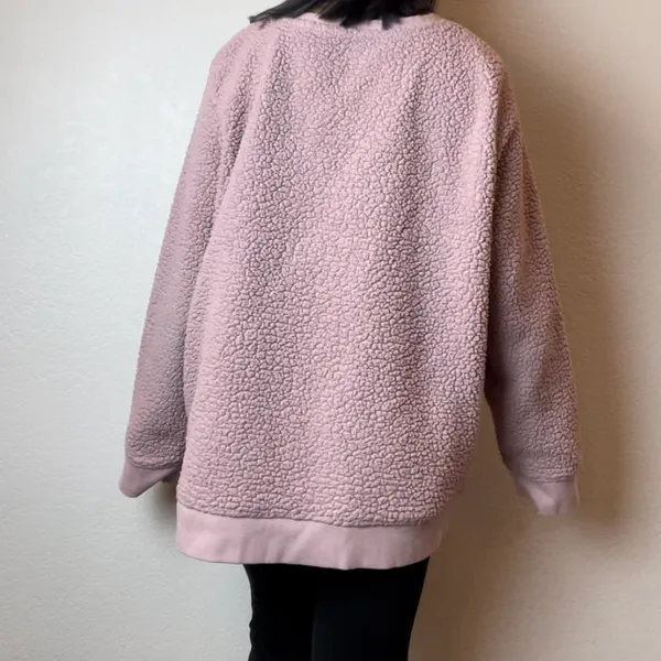 Calvin Klein Mauve Dusty Pink Logo Graphic Sherpa Pullover Crewneck Sweatshirt - Image 4