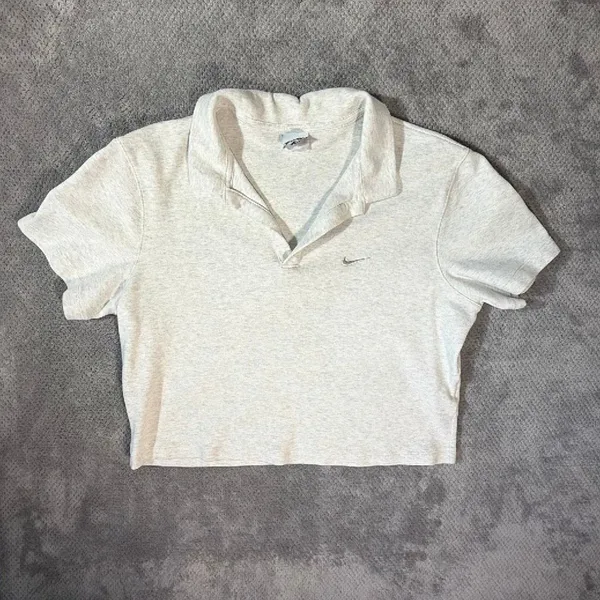 Nike Sportswear Essential Size XL Short-Sleeve Cropped Polo Heather Gray Swoosh - Image 2
