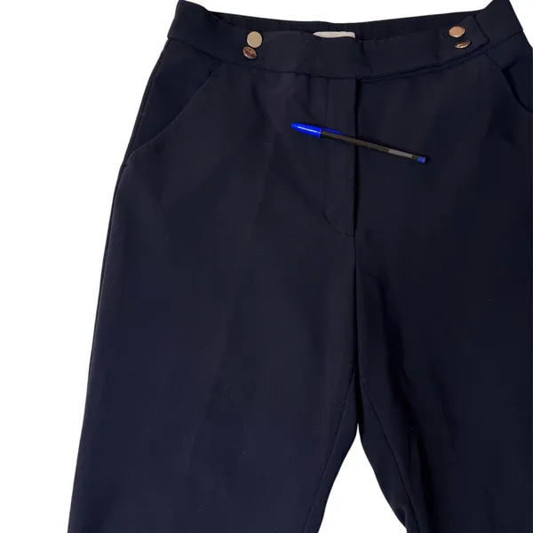H&M Navy Tailored Ankle Pants 10 Gold Button Preppy Workwear - Image 9
