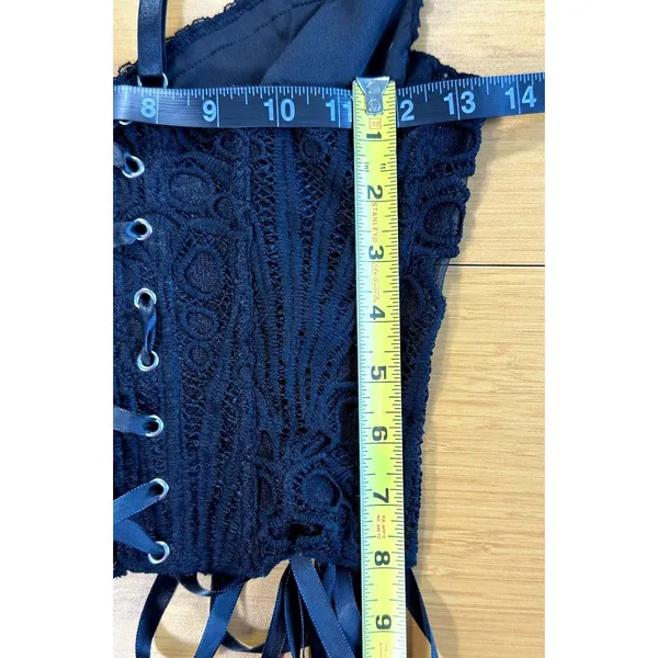 Black Lace Corset Top Bustier Lace Up Back Strappy Crop Tank Women's Size M⁠ - Image 7