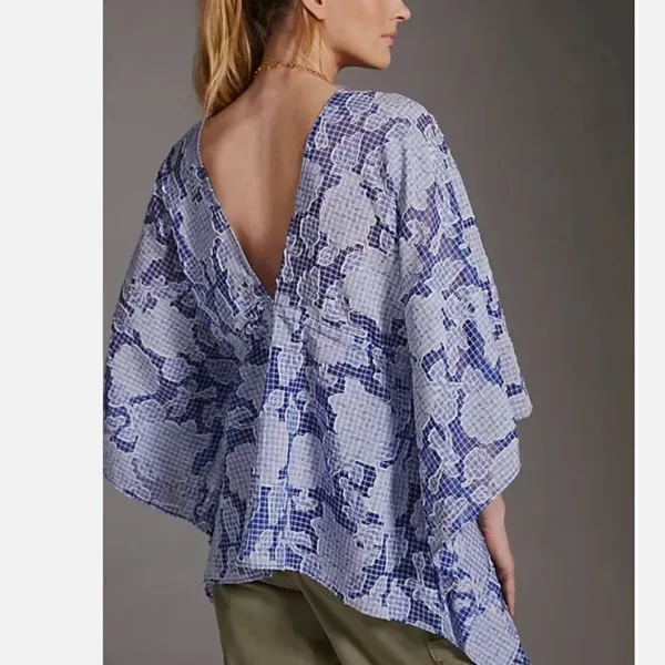 Anthropologie Tie-Front Blue Floral Caftan One Size - Image 4
