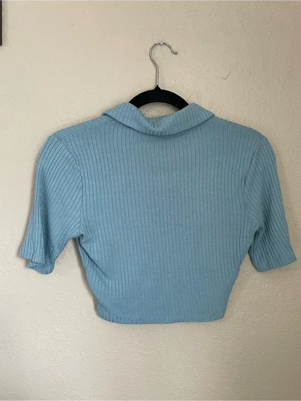 Reformation Peggy Two Piece Set Size Small Turquoise Polo Crop Top and Skirt - Image 8
