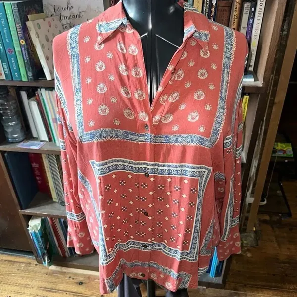 Free People Little Secrets apricot button down boho blouse - Image 4