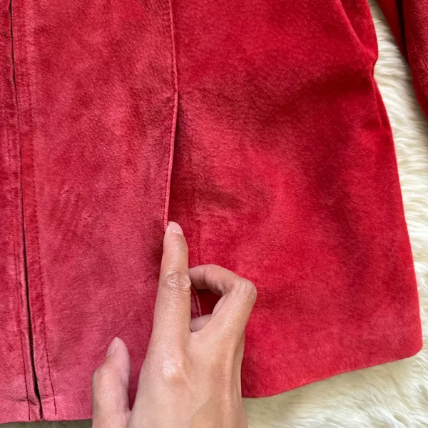 Vintage Uniform Jacket 100% Leather Suede Zip Up Red 8 - Image 6