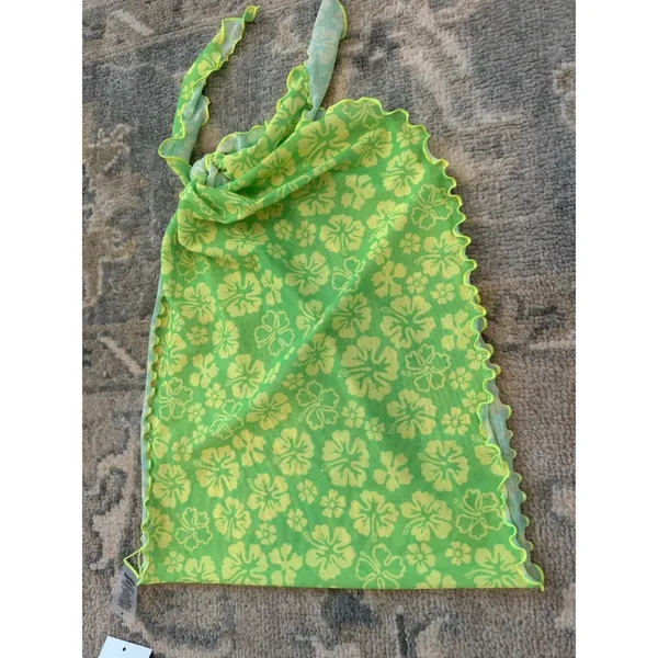Kulani Kinis Mini Mesh Sarong - Lime Green Floral Cover-up Sarong Sz S NWT - Image 6