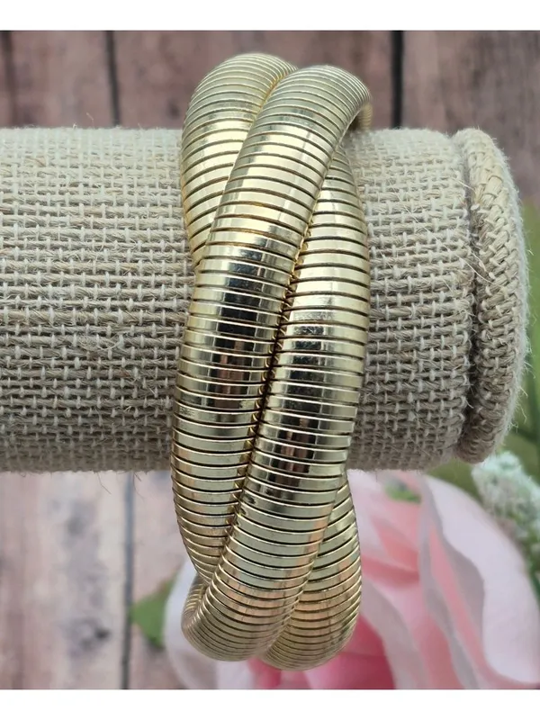 Gold Tone Triple Snake Chain Bracelet Intertwined Statement Chunky - Image 7