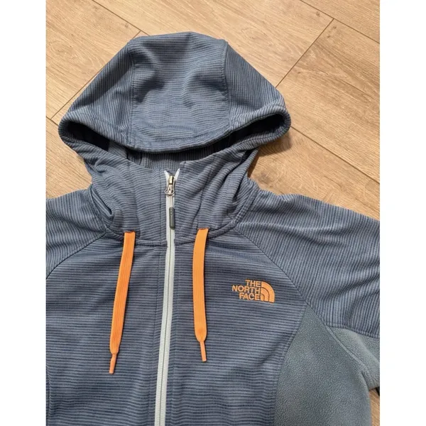 The North Face Womens‎ Blue Gray Full Zip Ribbed Fleece Hoodie Jacket Size M - Image 2