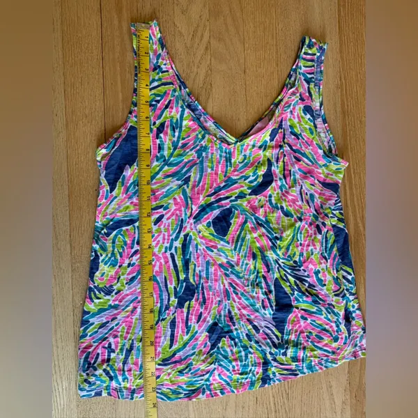 Lilly Pulitzer Pink Navy Green Abstract V-Neck Tank Top - Image 2