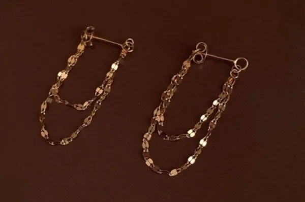 18K Gold Plated Gold Chain Tassel Dangle Drop Earrings for Women - Image 3