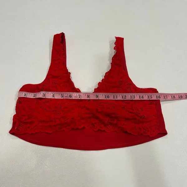 Aerie Lace Bralette Large Red Floral Lace V Neck Soft Stretch - Image 4