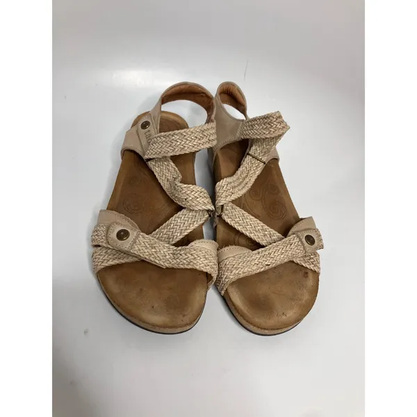 Taos The Gift Sandals Womens 39 Beige Good Braided Leather Strappy Comfort Cork - Image 3