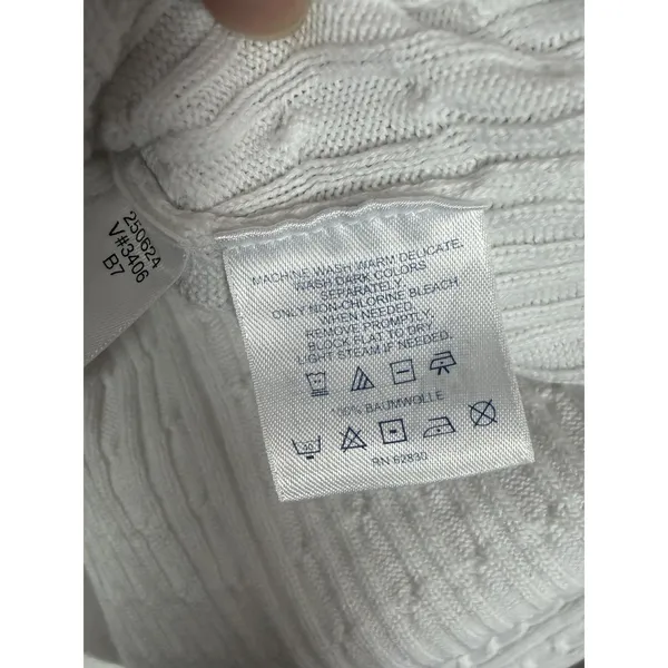 Lands' End Womens Sz M White Cable Knit Crew Neck Long Sleeve Pullover Sweater - Image 7