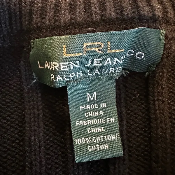 Ralph Lauren Lauren Jeans Co. Medium Black Ribbed Cotton Sweater, Crew Neck. Zip Neckline - Image 10