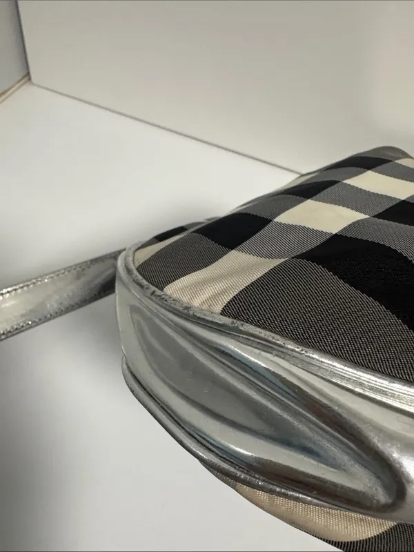 Burberry Beat Check Nylon Brooklyn Hobo Bag Metallic - Image 7