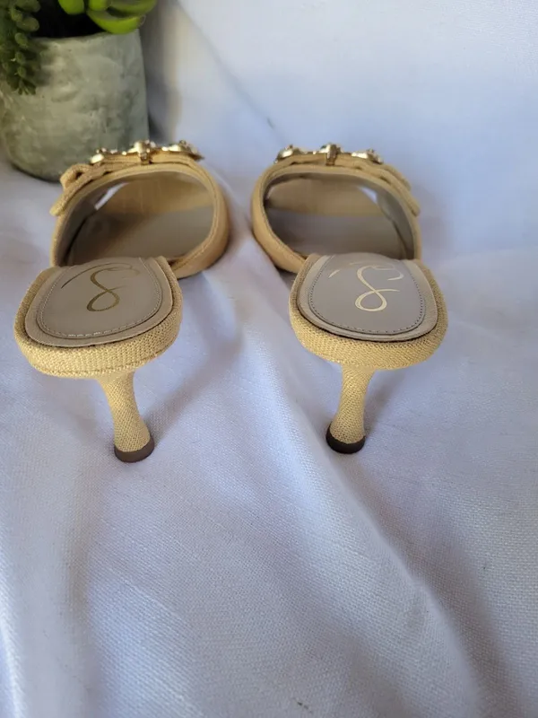 San Edelman Women's Pietra Dsrt Sun Linen Kitten-Heel sandals Size 7.5 Yellow - Image 4