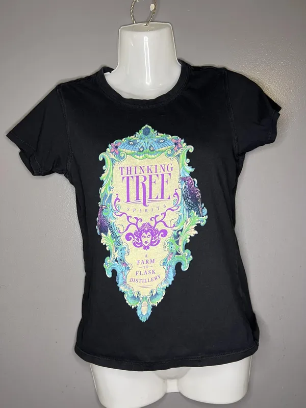 Econscious Shirt Womens Small Black Thinking Tree Spirits Graphic Tee Top - Image 2
