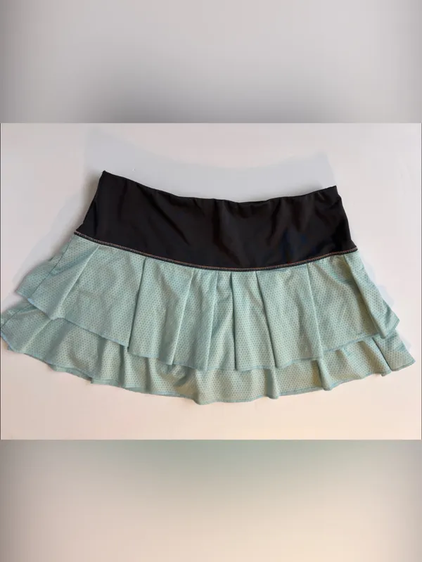 Lucky in Love Light Aqua Blue Ruffle Tennis Skirt with Charcoal Waistband - Image 8