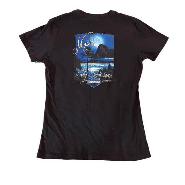 Harley Davidson Maui Hawaii‎ T Shirt Women Double Sided Graphic Black Size Small - Image 2