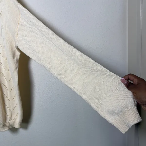 NEW Lulus Women Cotton Sweater XL Cream Pointelle Chevron Knit Oversized Light - Image 2