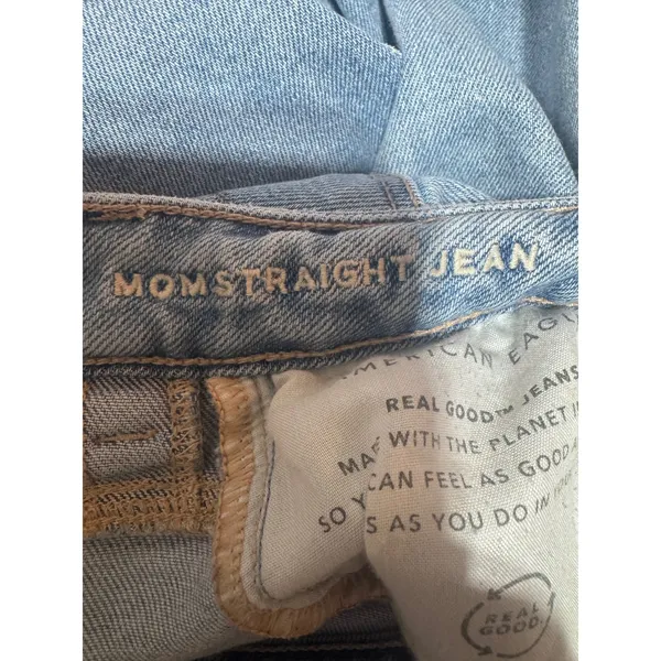 American‎ Eagle Mom Straight Jean Women Size 0 Light Wash Distressed Blue - Image 6