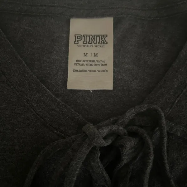 Victoria's Secret PINK Gray Lace-Up Long Sleeve Shirt Size M - Image 6