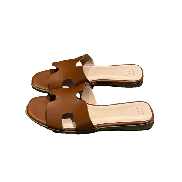 A New Day Nina Cognac Brown Faux Leather Slide Sandals Women’s 9 Flat Slip-on - Image 4