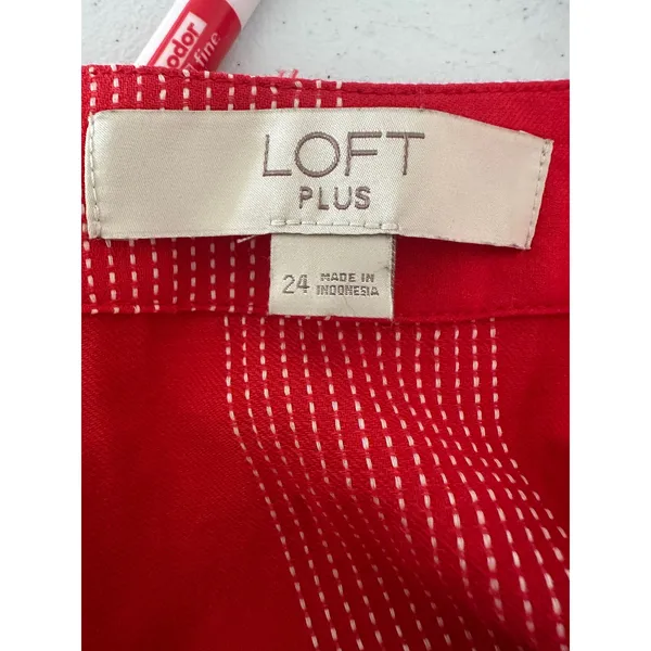 LOFT PLUS Wrap Top‎ Women 24 Red Striped Short Sleeve V-Neck Casual Peplum - Image 7