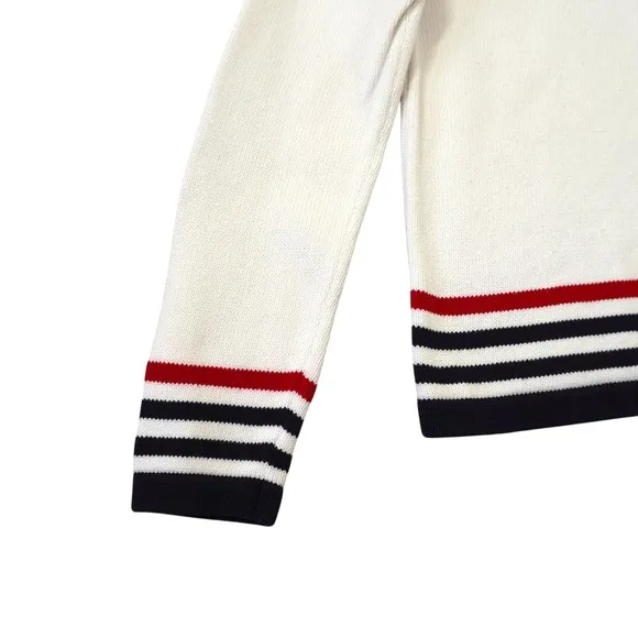 Vintage Koret‎ Cream Nautical Embroidered Crest Cotton Sweater Small Preppy - Image 4