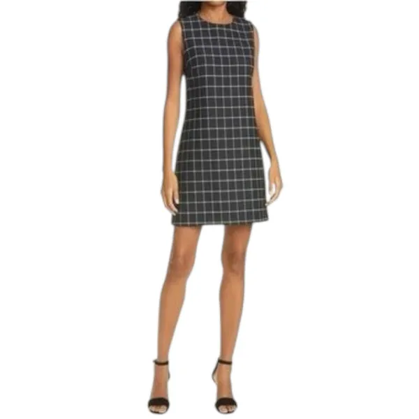 Alice + Olivia Ellis Windowpane Check Black Plaid Sheath Mini Dress Size 4 - Image 3