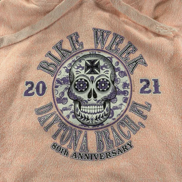 Bike Week Daytona Beach Hoodie Women's Small Pink Skull Graphic Pullover Cozy - Image 4