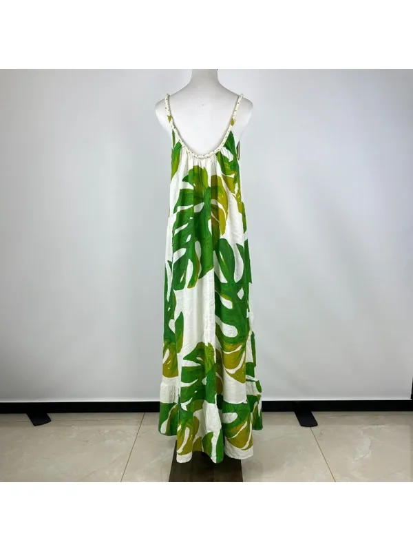 NWOT Farm Rio Linen Blend Green Leaf Print Sleeveless Maxi Dress Size XS - Image 7