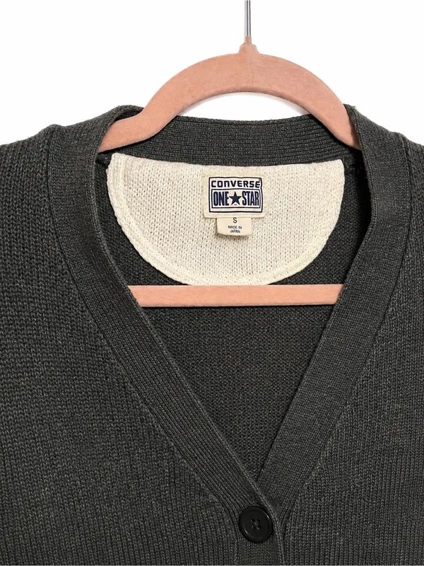 Y2K Converse One Star Varsity Stripe V-Neck Cardigan Size Small Gray - Image 2