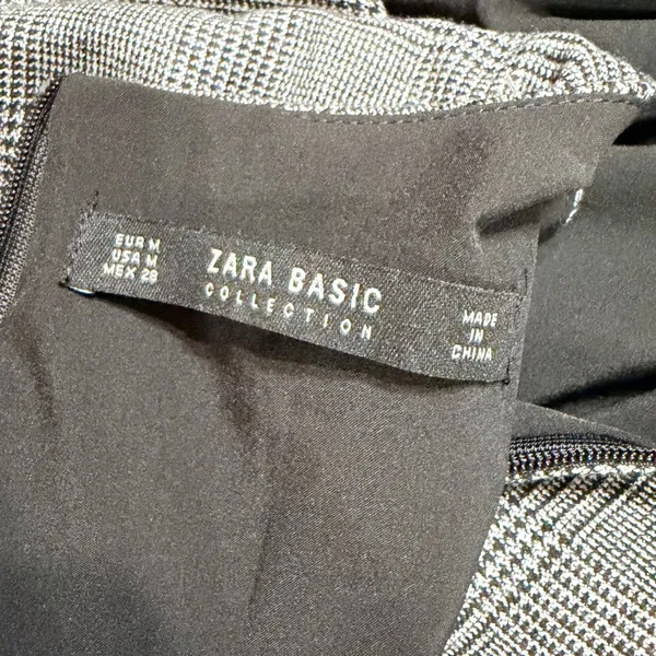 Zara Basic Grey Glen Plaid Draped Tulip Sheath Dress 3/4 Sleeve Size M - Image 7