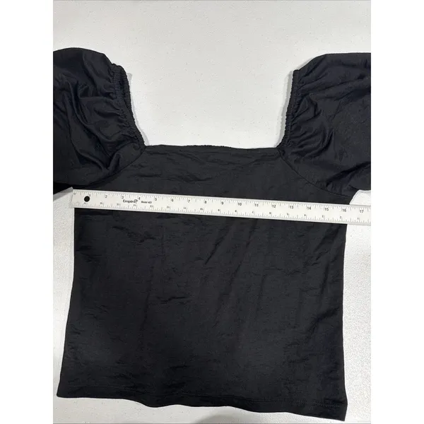 Ann Taylor Top M Black Square Neck Puff Sleeve Back Shirred Blouse Feminine - Image 7