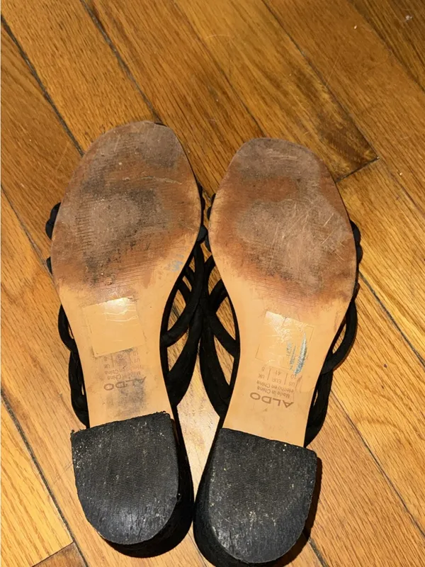 ALDO Suede Black Multi-Strap Slide Heels - Image 4