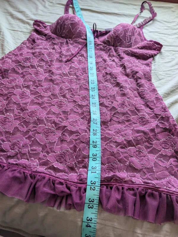 Frederick's of Hollywood Floral Lace Negligee XLarge Plum - Image 5