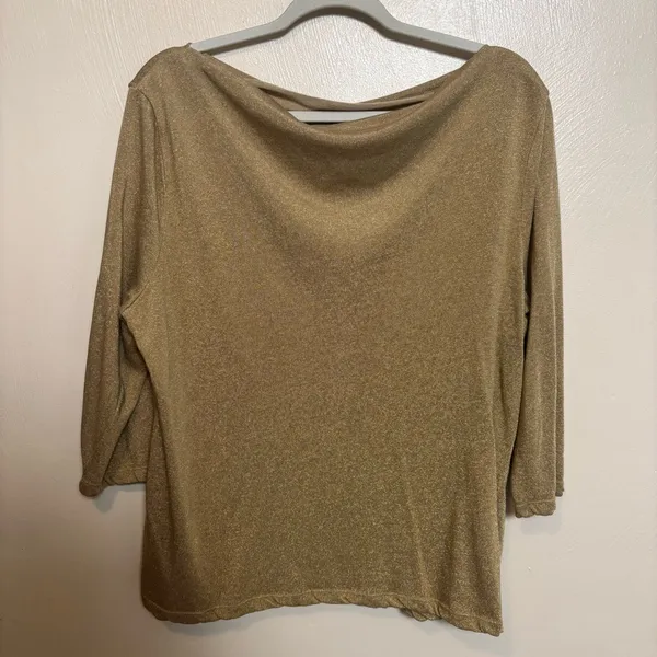 Lauren Ralph Lauren Womens Shirt Top Rayon Metallic Knit Boatneck Gold Size‎ 2X - Image 3