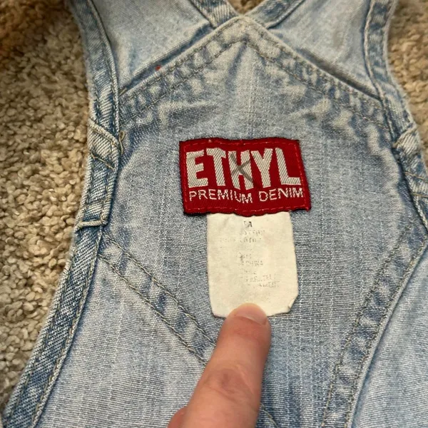 true 90s M vintage ETHYL Light wash denim overalls relaxed fit Cargo Workwear - Image 7