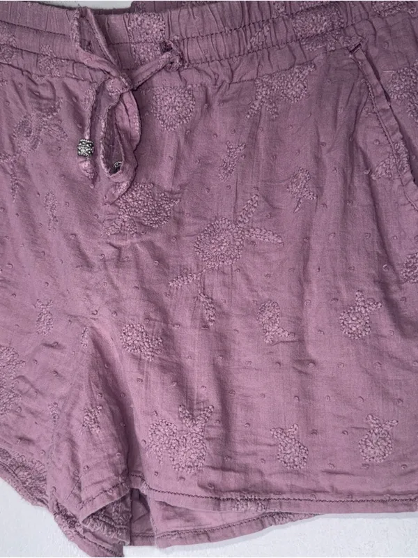 anthropologie hei hei Purple Embroidered‎ Pull On Drawstring Shorts Size Small - Image 3