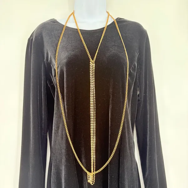Gold Tone Rhinestone Harness Body Chain Necklace Y2K Glam Draped Festival Club - Image 3