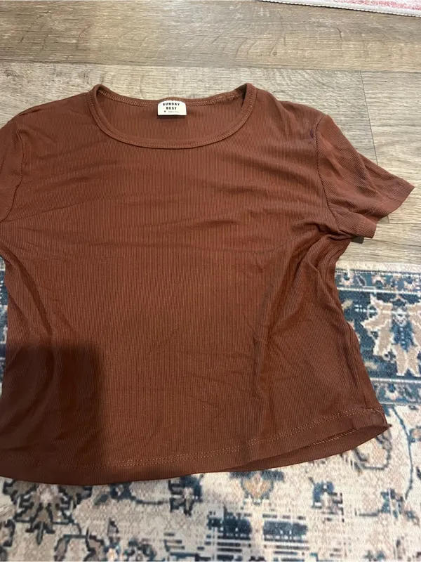 Sunday best Brown Scoop Neck Crop Tee - Image 5