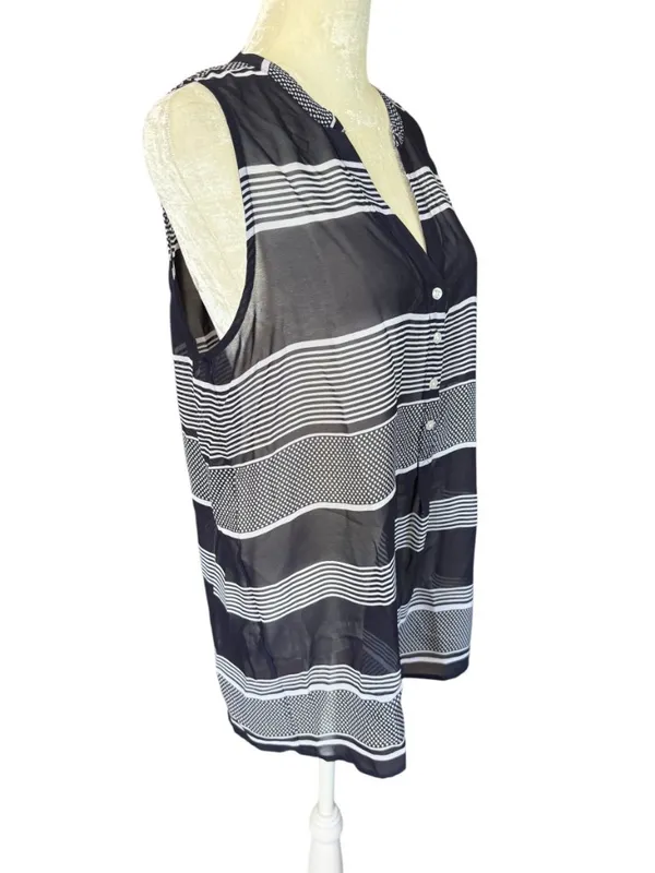 Gap blue and white striped sheer sleeveless v-neck top blouse women's medium - Image 2