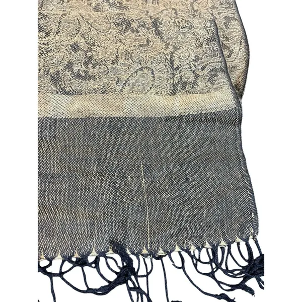 Pashmina Silk Blend Shawl Wrap Scarf Tan Black Paisley Jacquard Fringe Elegant - Image 9
