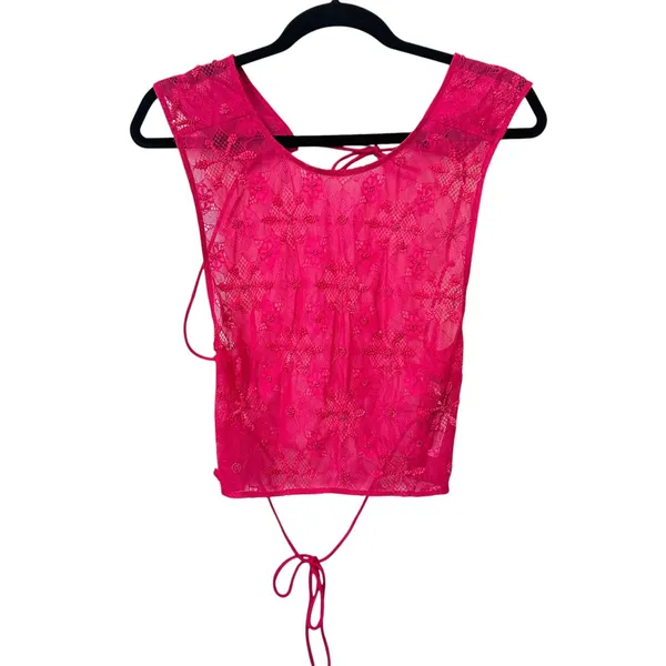 ANTHROPOLOGIE LyreBird Sequin Sheer Tie-Back Top Orchid Flower Medium NEW‎ NWT - Image 2