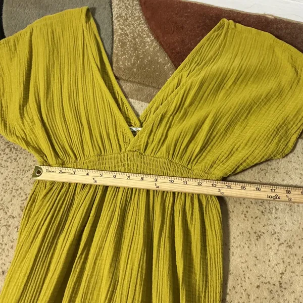BLANCA Boho Gauze Maxi Dress Women OS Yellow V-Neck Smocked Waist Cotton Summer - Image 2