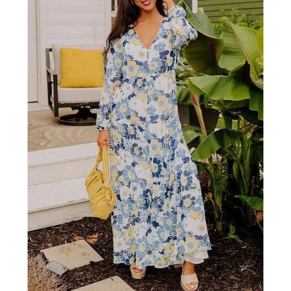 Sugar+Lips Seas The Moment Floral Maxi Dress Small Sky Blue Tiered Boho NWT‎ - Image 11