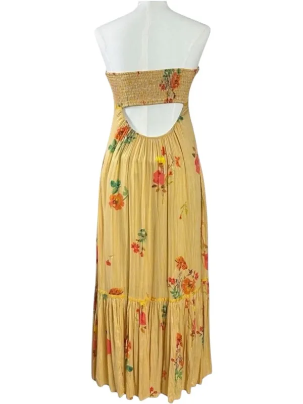 Free People Bohemian Rosie Posie Strapless Midi Dress Yellow Floral Size Small - Image 7