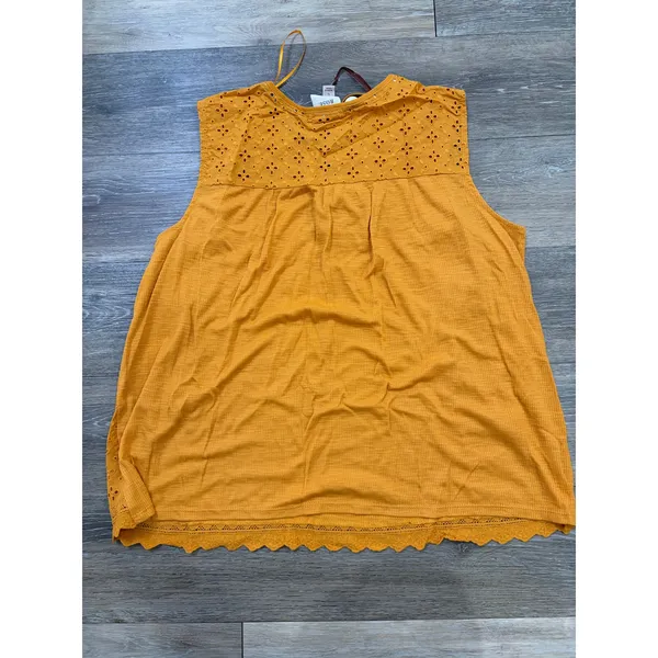 Knox Rose Women's Solaris Orange Eyelet Lace Rib Knit Tank Top, Large - Image 3
