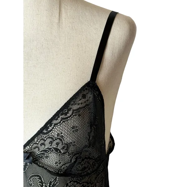 Victoria's Secret Chemise Women Medium Black Sheer Lace Corset Back Coquette - Image 6